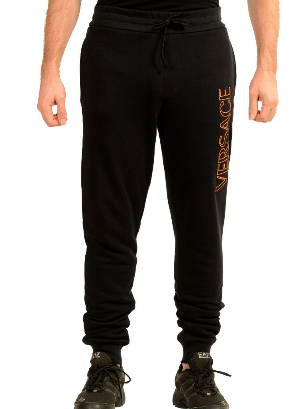 Versace Men's Embroidered Logo Black Sweatpants Track Pants US S IT 48